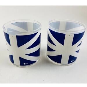 2 Cera Glass 10oz Cups Low Ball Blue White Union Jack Vintage Rare